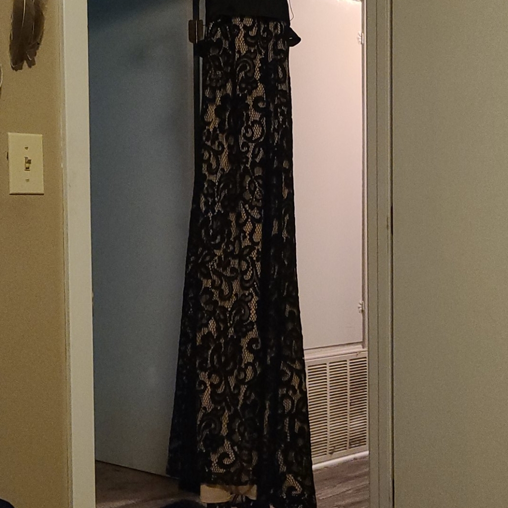 Betsy and Adam Black and cream evening gown